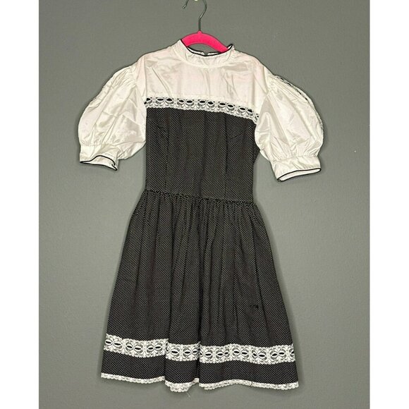 VTG 1980s Tween Time Tulsa Oklahoma Prairie Cottagecore Lace Trim Dress - Picture 1 of 9